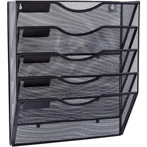 Pocket Mesh Hanging Wall File Organizer, Wall Mounted Mail, Paper & Document Folder Holder, Clipboard Storage, Magazine Rack with Nametag Label for Office, Home & School, Black