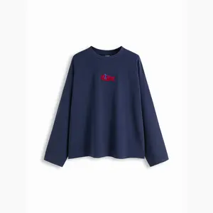 Cider Women's Oversized Long-Sleeve Round-Neck Tee with Fish Embroidery
