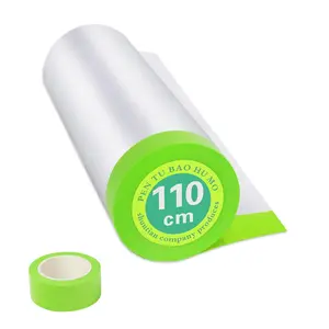 Pre-Taped Masking Film for Painting - 44" x 66'Painters Plastic roll,with Automotive  Tape,Decoration Painters Plastic,Windows and Furniture Protection (1 Rolls)