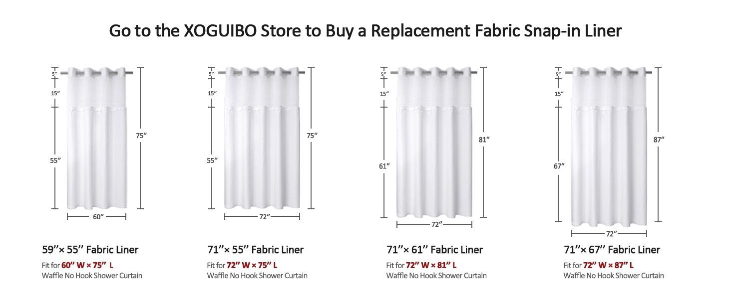 No Hook Shower Curtain and Liner Set,White Hotel Waffle Shower Curtain with Liner 75" L x 72" W