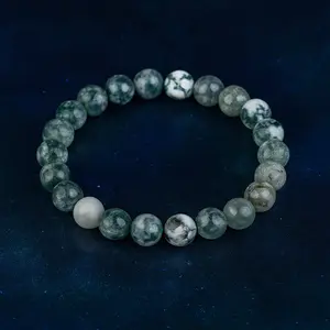 Natural Moss Agate Beaded Bracelet – Calming Energy Crystal for Grounding and Connection with Nature – Earth-Inspired Gemstone for Inner Peace and Renewal – Wear the Forest”  Moss Agate Bracelet for Calm, Clarity, and Connection to Nature.