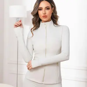 Womens Lightweight Full Zip Running Track Jacket Workout Slim Fit Yoga Sportwear with Thumb Holes for Comfort and Style stylish thick warm long jacket coat sleeve zip faux casual