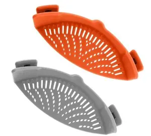 2 Pcs Clip on Strainer, Pot Strainer for Pasta Meat Vegetables Fruit, Silicone Strainer - Fit All Pots Bowls(Orange and Grey)