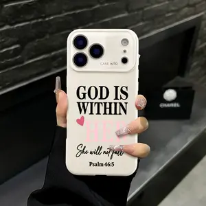 God Is Within Her Psalm 46:5 Bible Verse iPhone Case for 17 Pro Max 16 15 Plus 14 13 12 Full Camera Protection Shockproof Durable Christian Phone Case Suitable for All People All Religions All Faiths