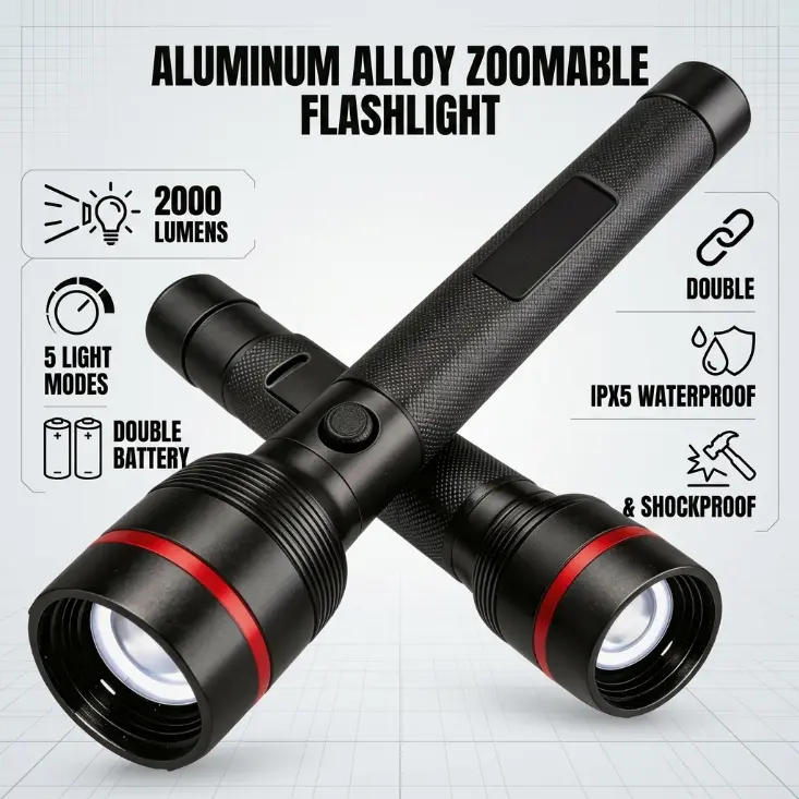 High Lumen Aluminum Super Bright  Multifunctional FlashLight  Alloy Zoomable Flashlight Rechargeable Flashlight 5 Lighting Modes Phone Usb EmergencyPower Bank,  Portable Torch for outage  Power Everyday Use multifunctional emergency usb-c Fast Charging ti