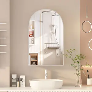 20x31 Arched Medicine Cabinet Mirror for Bathroom, Brushed Black Arch Mirror Cabinet with Storage,Adjustable Shelves, Wall Mounted Only, Modern Bathroom Storage