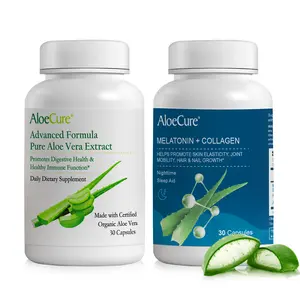 AloeCure Organic Aloe Vera Capsules 2 Pack - Aloe Capsules 1btl x 30caps, Melatonin 1btl