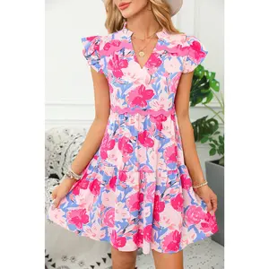 Ric Rac Flutter Sleeve Dress Casual Womenswear Chic Print