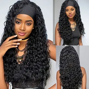 Internet Celebrity Fashion Trendy Wig for Women, Big Waves, Long Curly Hair, Natural Breathable Seamless Synthetic High-Temperature Fiber Hairband, Lightweight and Breathable