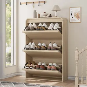 Gaomon MDF Wood Waterproof Wall Shoe Cabinet with 3 Flip Drawers, Adjustable Shelf, Organiser for Entryway, Hallway, Easy Installation