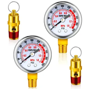 4 count Air Compressor Parts Replacement and Air Gauge Set, 1/4" Npt   Safety Valve 0-125 Psi  Gauge for Tank Accessory(150 PSI)