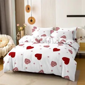 Three-Piece Sheet Set, Heart Print Bedding Set, Soft Comfortable Sheets, Includes 1 Fitted Sheet + 2 Pillowcases, All Seasons Use