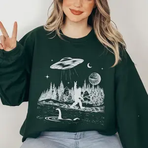 Sasquatch Sweatshirt, Folklore Cryptozoology Sweater, Mystery Flying Saucer, Loch Ness Monster, UFO Shirt, Camping Hiking Crewneck