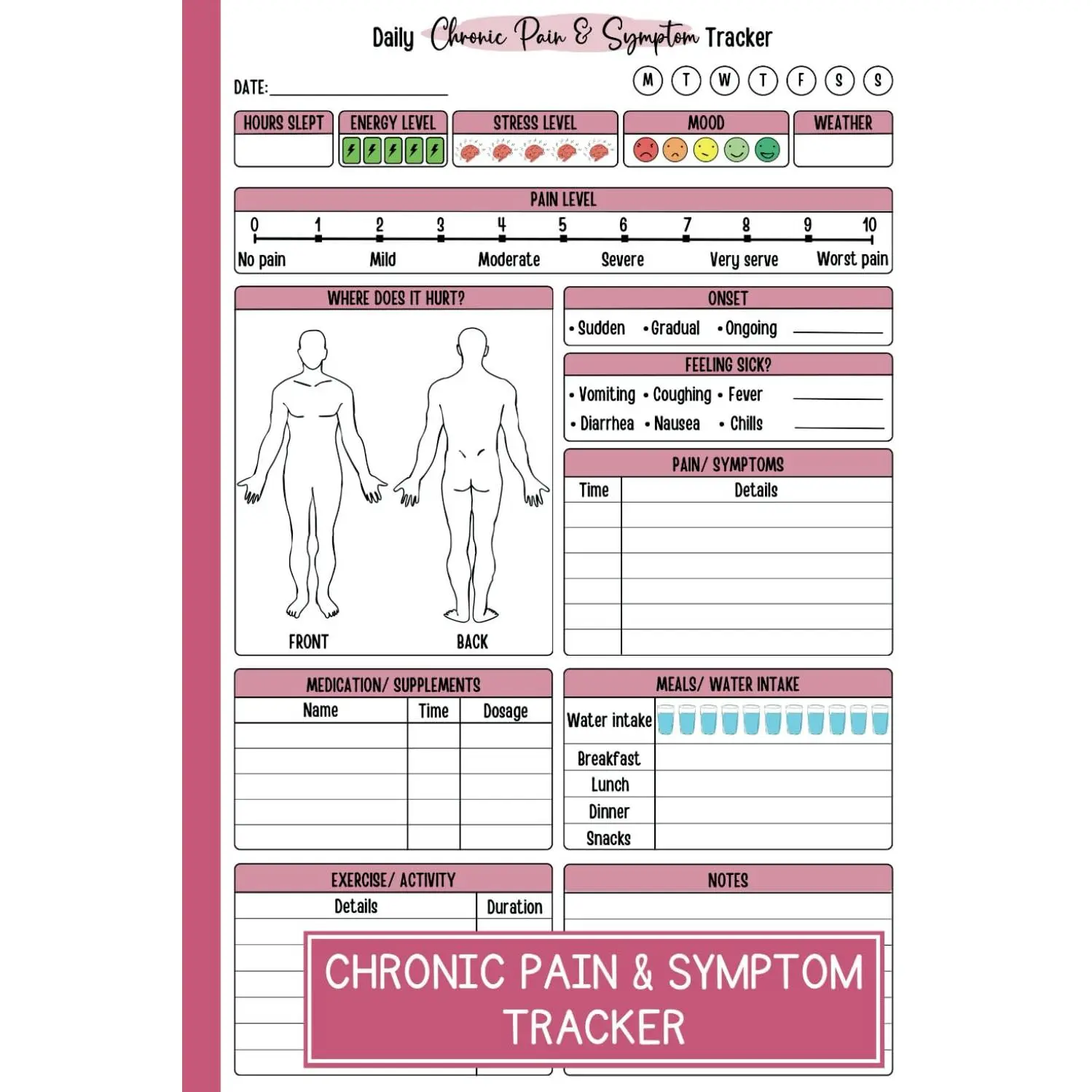 Chronic Pain & Symptom Tracker Journal: A 100-Day Guided Diary with Detailed Pain Assessment, Mood, and Medication Log