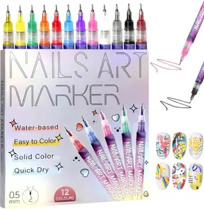 2026 Upgraded 12-Color Pro Nail Art Pen Set - 0.5mm Fine Tip Acrylic Markers for DIY Manicures, Crafts & Rock Painting - Quick-Dry, Salon-Quality Results at Home