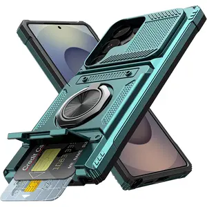Heavy-duty shockproof phone case with metal stand and card slot, suitable for Samsung Galaxy S25 Ultra, S24 Ultra, S23 Ultra, S24FE, S23 Plus, A16, A15, A14, A25, A26, A35, A36, A55, A56 5G