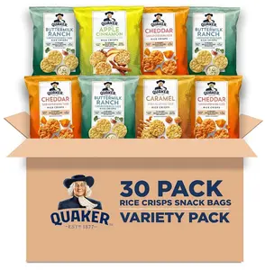 Quaker Rice Crisps, Gluten Free, 4 Flavor Sweet and Savory Variety Mix, Single Serve, 30 count