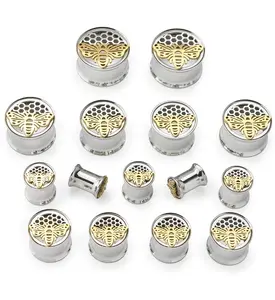 Honeycomb Bee Stainless Steel Double Flare Tunnel Plugs