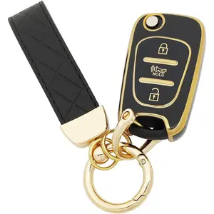 TPU Protective Key Fob Cover Case Compatible with Kia Soul Rio Sorento Forte Optima Carens Picanto Flip Remote Key Fob (Black)