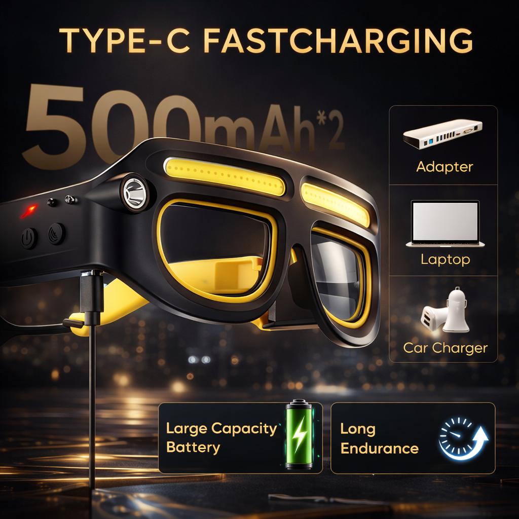 Gesture Control LED Glasses – Rechargeable USB-C Headlamp with 5 Modes, Hands-Free Sports & Work Lighting