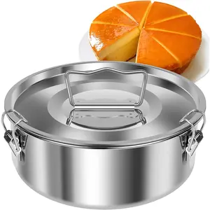 Flan Mold with Lid, Stainless Steel Flan Pan Mold with Handle, 1.5QT Large Capacity Flanera Flan Maker, Portable Round Cake Baking Flan Maker for Cheese Cake  Cupcake Pudding