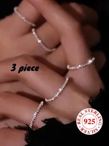 S925 Sterling Silver Ring, Sparkling Stackable Design, Fashion Chain Style Jewelry for Daily Wear & Parties, Includes Box