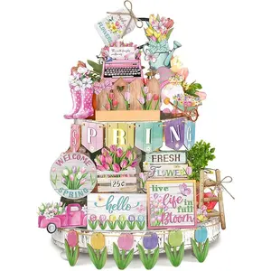 Wooden Tiered Tray Decor, 25pcs/set Spring Themed Tiered Tray Decor, Home Decor for Living Room Bedroom Farmhouse, without Tray, Ornaments