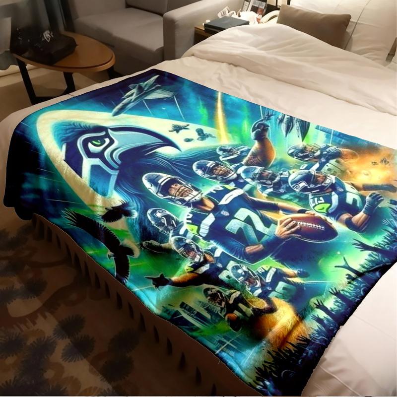Seattle Seahawks Player Theme Flannel Blanket, Large Size, Soft Lightweight Warm, Perfect for Bed Sofa Office Camping Travel