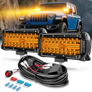 NAOEVO 7 Inch Amber LED Light Bar, 240W 24,000LM Offroad Fog/Driving Lights LED Pods with 2 Leads Wiring Harness Kit, Spot & Flood Work for Truck Boat UTV ATV, 2-Pack (Amber) fathersdaygift