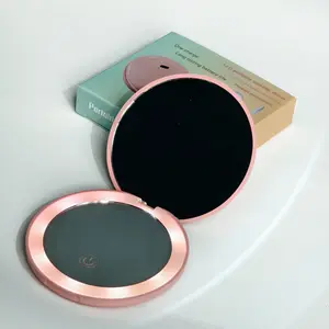 Pink Glass Makeup Mirror 3 Adjustable Light Modes HD Mirror Portable Fill Light Unisex for Performances Gatherings On-the-Go Touch-Ups