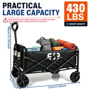ENB 120L Lightweight Folding Wagon. 280 lbs load capacity. This multi-purpose outdoor cart comes with all-terrain wheels and an adjustable handle. It folds quickly, perfect for camping, grocery shopping, outdoor activities and more.