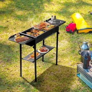 Portable Folding Charcoal Skewer Grill - Heavy Duty Kabob Barbecue Griller | Large Folding Hibachi Grill for Lamb Skewers, Camping & Backyard Party
