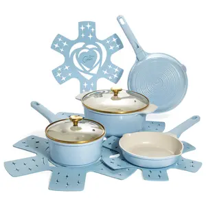 Paris Hilton 10-Piece Ceramic Nonstick Cast Aluminum Cookware Set, Clean Ceramic™ Coating, Blue