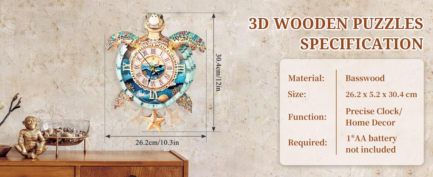 3D Puzzle Mechanical Wooden Clock Kit for Adults – Dragon, Blue Dragon, Dog, Butterfly, Owl & Turtle Designs | DIY Pendulum Clock with Roman Numerals | Creative Desk & Home Decor | Unique Gift for Puzzle Lovers,back to school