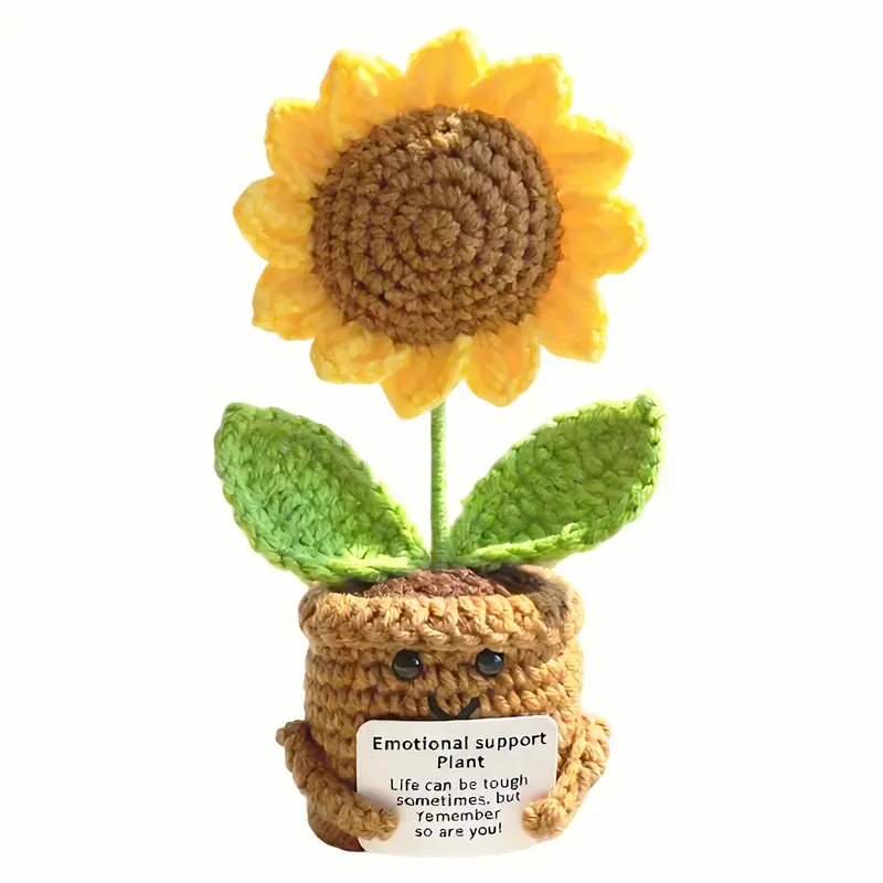 Positive Crochet Handmade Sunflower Emotional Support Plant - Cute Floral Decor with Inspirational Notes, Perfect Gift for Her, for Love, for Girls, Moms, Daughters and Teachers - Ideal Window Sill & Desktop Ornament