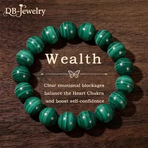 Malachite Bracelet: Alleviates Emotional Blockages and Balances the Heart Chakra. Available in 8/12mm sizes—suitable for wear during daily commutes, dates, and various everyday occasions.