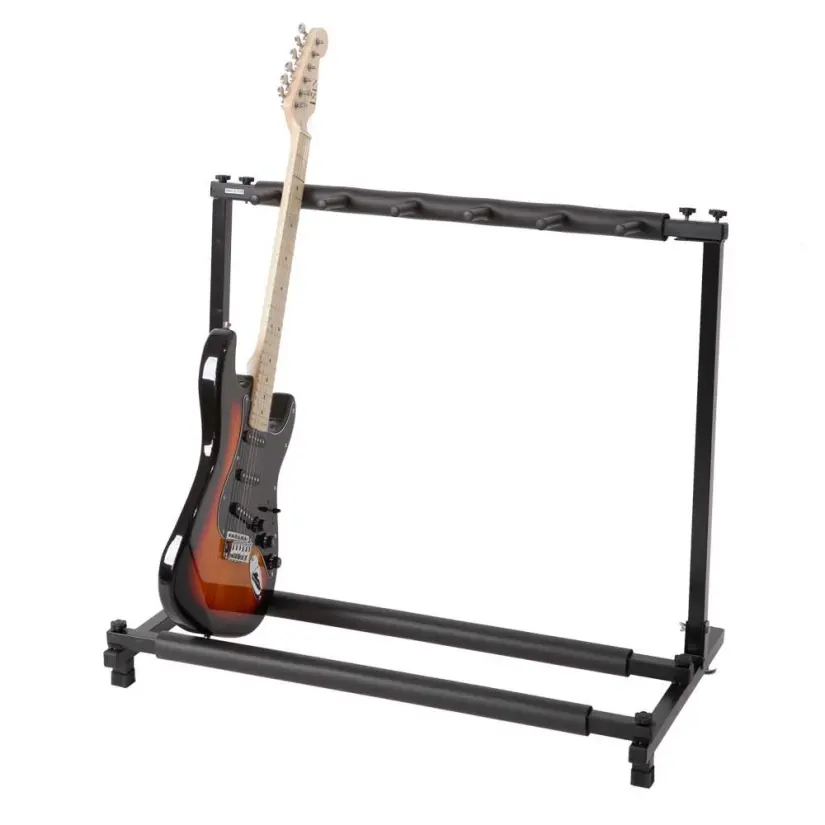 5-Guitar Folding Rack Stand for Acoustic, Electric & Bass Guitars – Heavy-Duty Multi Guitar Holder with Soft Foam Padding, Space-Saving & Portable for Home Studio or Stage Use
