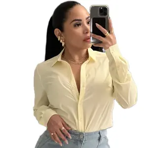 Old Money Basic - Elegance Long Sleeve Button Up Shirt for Women in Yellow, Casual & Formal Wear, High-Quality Fabric, Comfortable & Breathable, Classic Collar Design