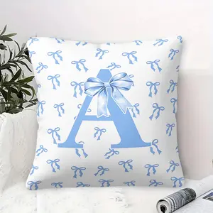 Blue Bow Initial Letter A-Z Throw Pillow, Coquette Aesthetic Cushion, Soft Cushion, Accent Pillow (Includes Pillow Core), Monogram Decor Pillow for Girls Bedroom Sofa Bed Living Individuality