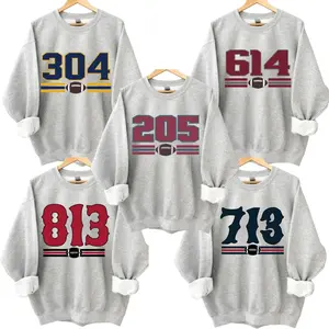 Vintage Area Code Football Ash Grey Crewneck Sweatshirt, Retro 90s Graphic Style All Teams Football Shirt, Gift Fan Sport Menswear Cotton