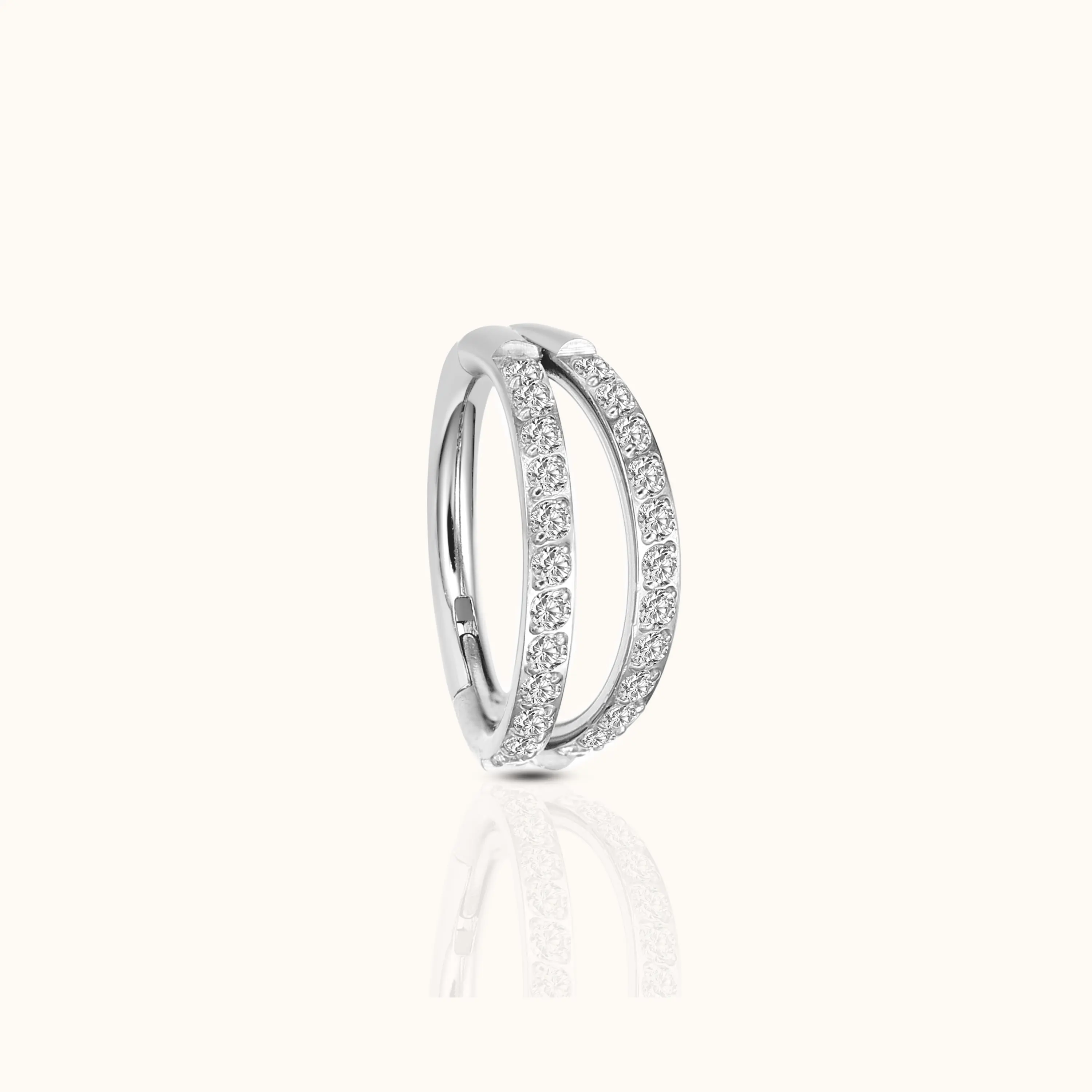 Double Circle CZ Pave Clicker Titanium Hinged Hoop Earring