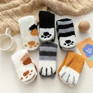 6 pairs of warm and comfortable knee length cat paw socks - cute furry women's long stockings