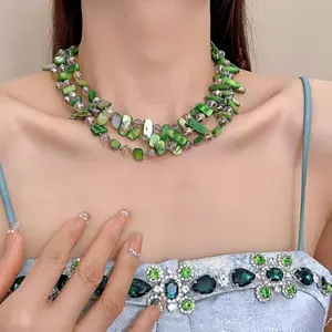 Crystal Beaded Bib Necklace, Shell Clavicle Chain, Women's Fashion Jewellery