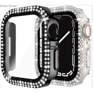 Double-Row Rhinestone 2-in-1 Smart Watch Protective Case Accessories - PC Bumper, Tempered Glass Screen Protector for 38-46mm Devices, Enhanced Protection for Sports & Outdoor Use