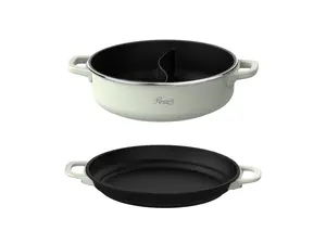 Rosewill 12.7 QT Electric Hot Pot Accessory Kit, Includes Dual-Sided Hot Pot and Shallow Fry Pan, with easy-to-carry Handle and Non-stick Coating – Light Green