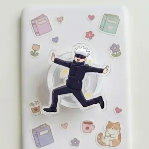 Magnetic Phone Grip Happy Blindfold Sorcerer Kindleholder – White Hair Anime Boy Running Pose, Strongest Teacher Chibi, Magneticphonegrips for Manga Fans, Fun Otaku Gift
