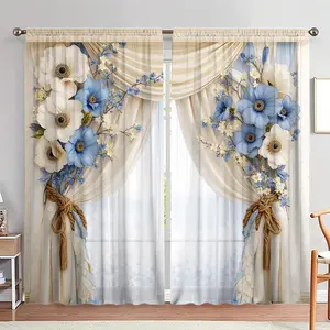 Floral Print Curtain, 1 Set Modern Simple Door Curtain, Home Decorative Curtain, Home Decoration Curtain, Window Curtain for Home Living Room Bedroom Hotel Salon