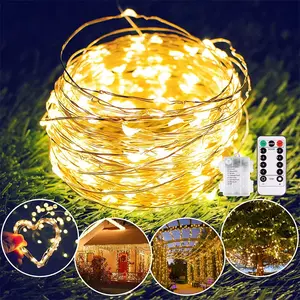 5M Copper Wire String Led Fairy Lights Battery Operated Remote Control Outdoor Holiday Garland For Christmas Tree Wedding Party DIY Decorating