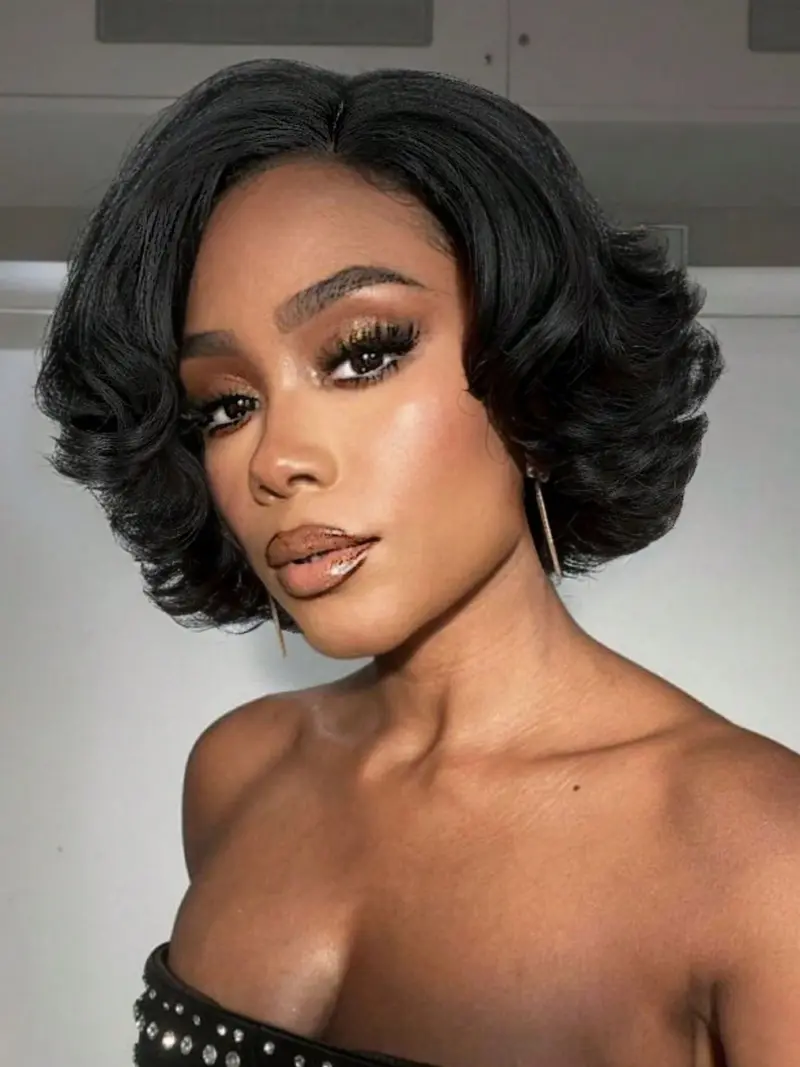 Women's Short Curly Bob Wig, Large Curl Puffy Wave Side Part Synthetic Hair, Natural Look Daily Wear, Easy Maintenance & Stylish Design