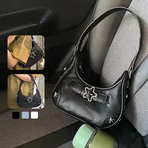 Women's Vintage Y2K Shoulder Bag with Metal Star Decor, Small Hobo Bag PU Leather Underarm Purse for Christmas Party and Shopping